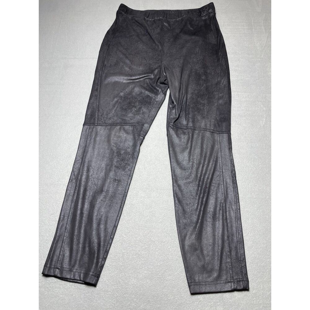 Free People L Black Faux Leather High Waisted Leggings Pants Elastic Rocker Punk